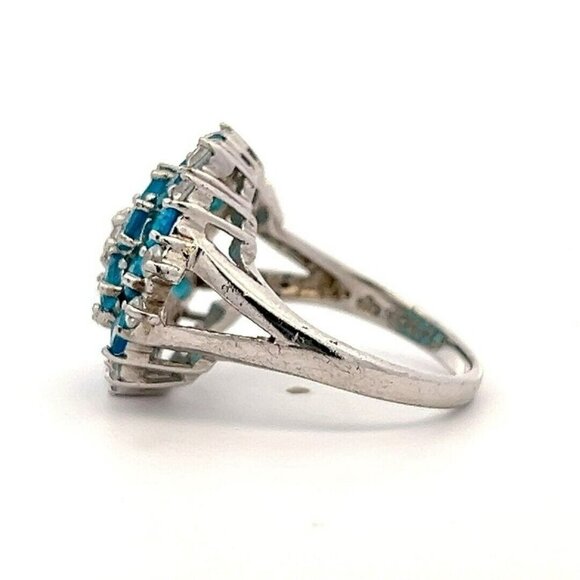 Designer Sterling Silver, Clear & Blue Cubic Zirconia Size 8‎ Cocktail Ring! 58 - Picture 3 of 6